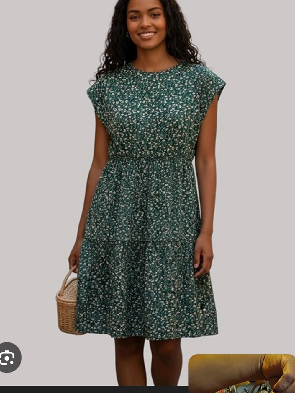 SHEIN Green Floral Cap Sleeve Midi Dress